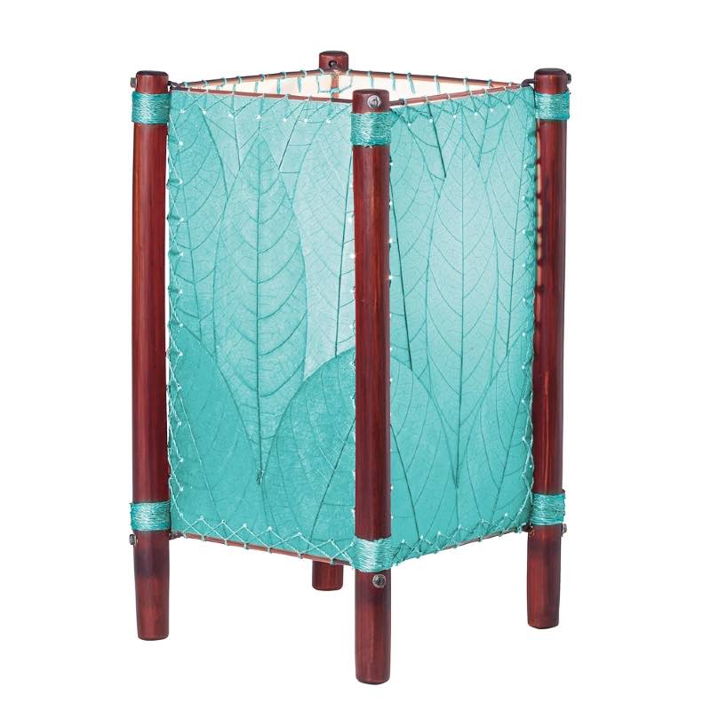 Handcrafted Rattan and Cocoa Leaves Table Lamp - Blue